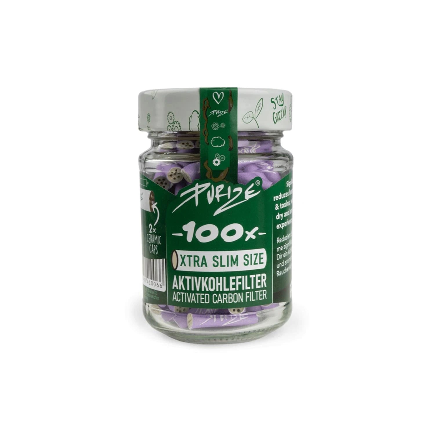 PURIZE Aktivkohlefilter XTRA Slim 6mm verschiedene Farben (100er Glas) PURIZE